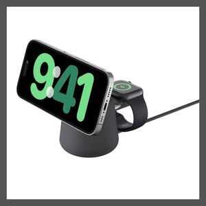 Belkin -  2-in-1 Wireless Charging Dock with MagSafe  Charcoal